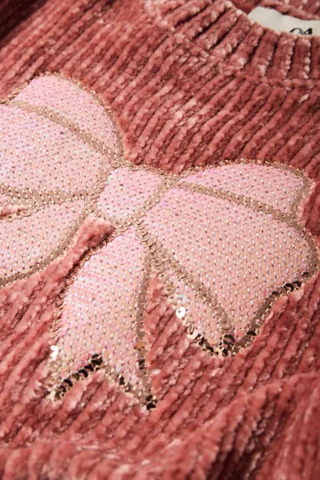 Kinder Mädchen - Schleife - Chenille-Pullover - gerippt - dunkelrosa