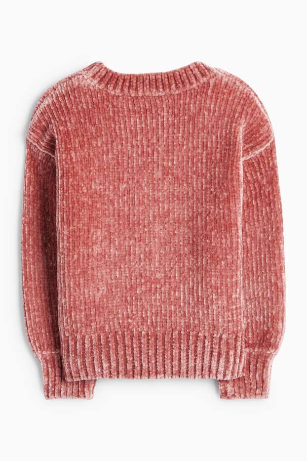 Kinder Mädchen - Schleife - Chenille-Pullover - gerippt - dunkelrosa