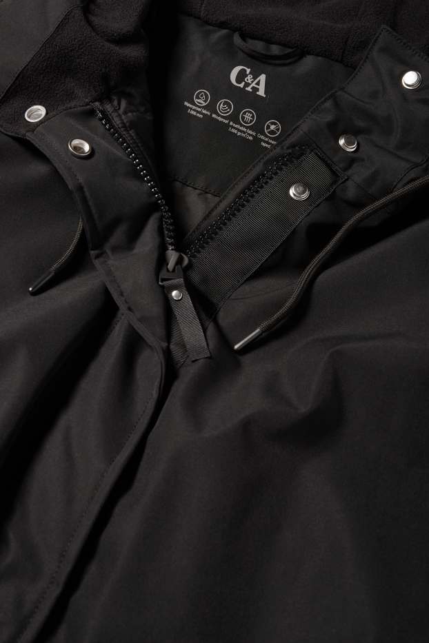Damen - Regenparka mit Kapuze - gefüttert - wasserdicht - schwarz