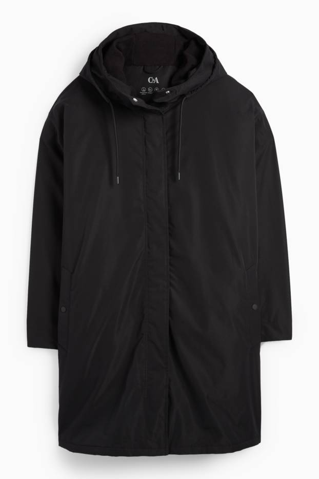 Donna - Parka antipioggia con cappuccio - imbottito - impermeabile - nero