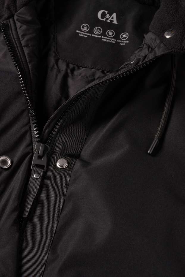 Donna - Parka antipioggia con cappuccio - imbottito - impermeabile - nero