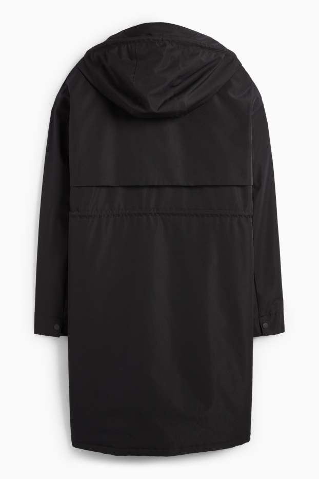Donna - Parka antipioggia con cappuccio - imbottito - impermeabile - nero