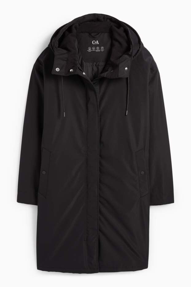 Dames - Regenparka met capuchon - gevoerd - waterdicht - zwart
