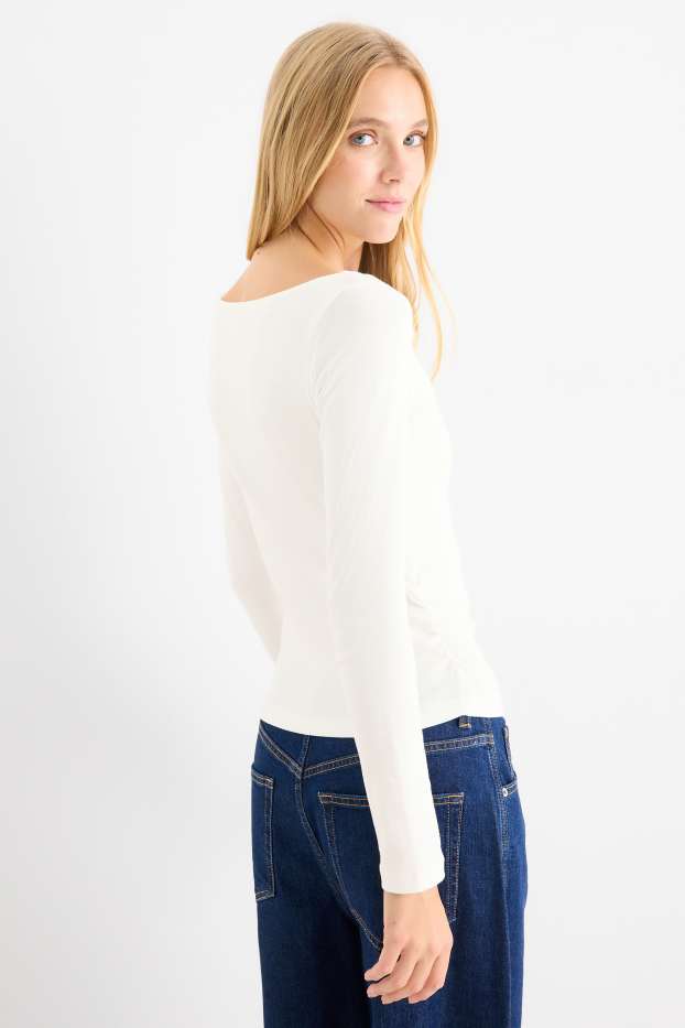 Damen - Langarmshirt - Slim Fit - weiss