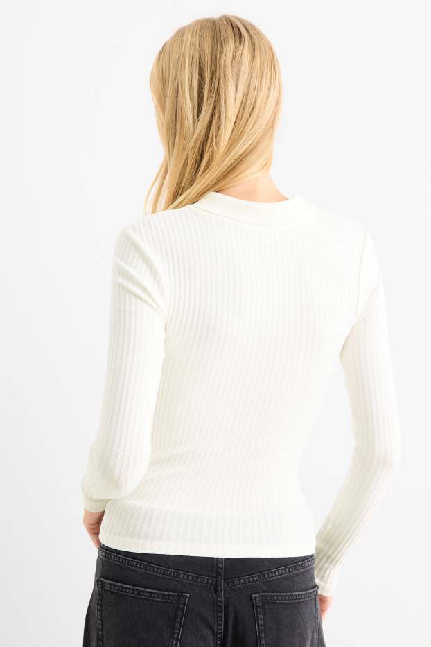 Dames - Poloshirt - slim fit - ribstof - wit