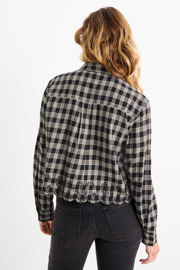 Damen - Flanellbluse - kariert - schwarz / weiss