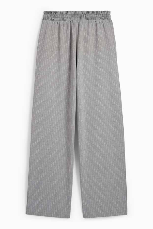 Mujer - Pantalón de jersey - high waist - wide leg - raya diplomática - gris