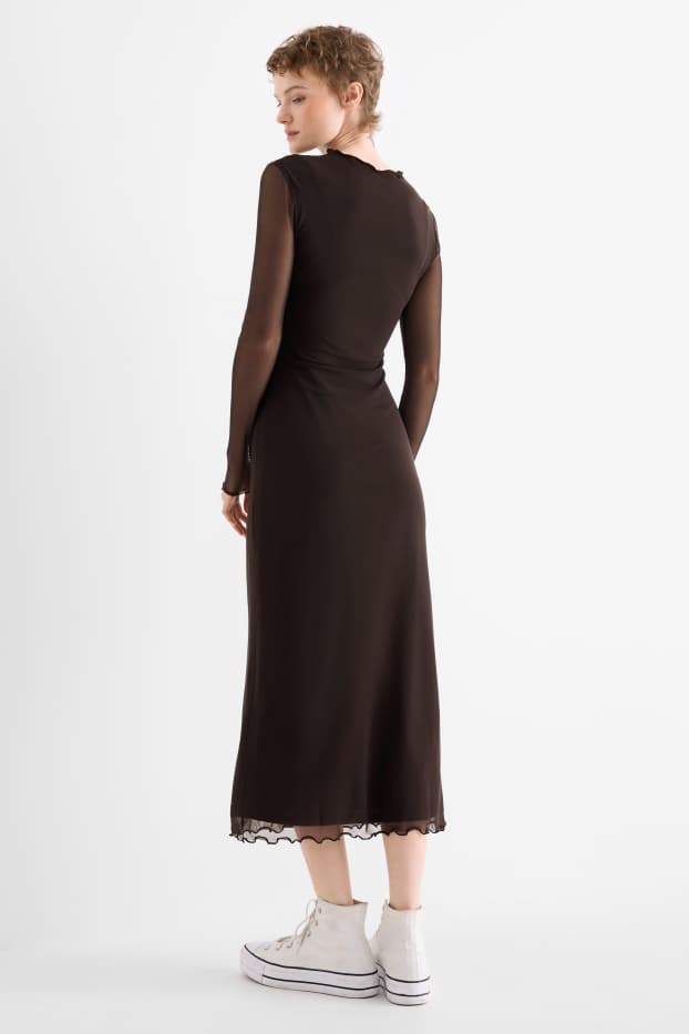 Damen - Mesh-Kleid - dunkelbraun