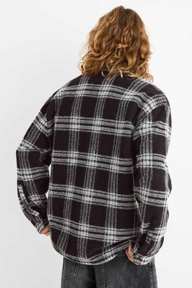 Heren - Overhemdjas - relaxed fit - geruit - zwart