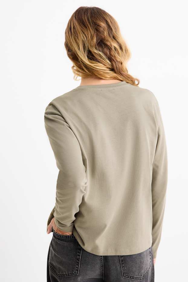 Damen - Langarmshirt - geblümt - grün