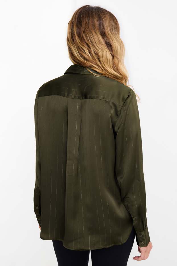Donna - Blusa di raso - design gessato - verde scuro