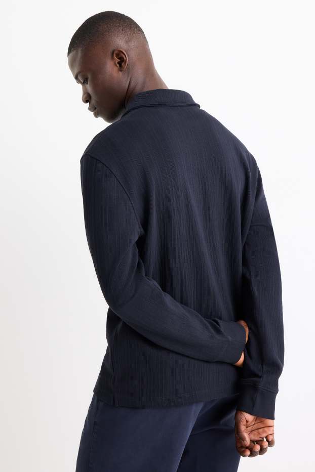 Mężczyźni - Koszulka polo - relaxed fit - z fakturą - ciemnoniebieski