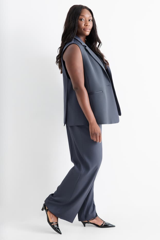 Damen - Stoffhose - High Waist - Wide Leg - blau