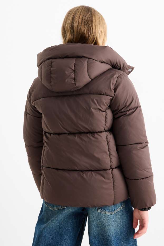 Kinder Mädchen - Steppjacke mit Kapuze - dunkelbraun
