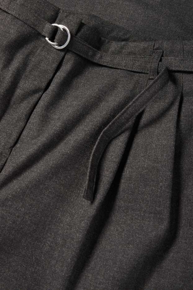 Women - Cloth trousers with belt - high-rise waist - wide leg - dark gray
