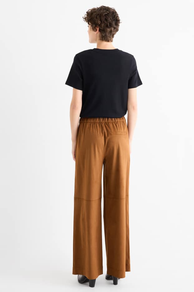 Femmes - Pantalon - mid waist - straight fit - faux suède - marron
