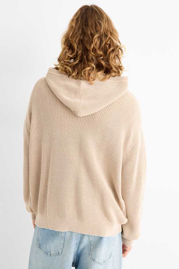 Uomo - Maglione con cappuccio - a coste - beige