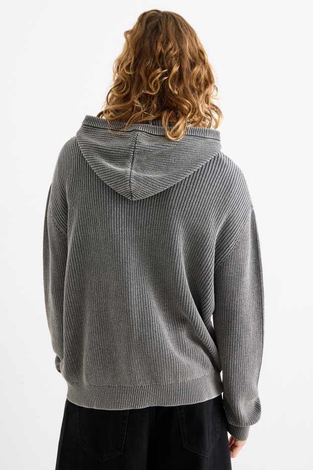 Men - Hooded jumper - ribbed - gray-melange