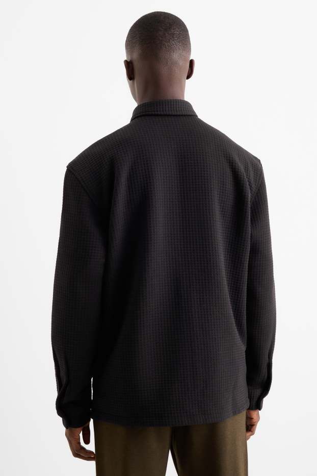 Men - Shirt jacket - relaxed fit - kent collar - textured - black