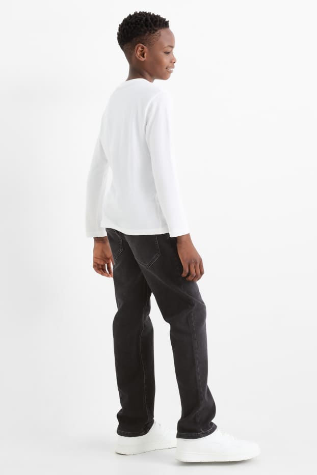 Dzieci chłopcy - Straight jeans - ciepłe dżinsy - jog denim - dżins-szary