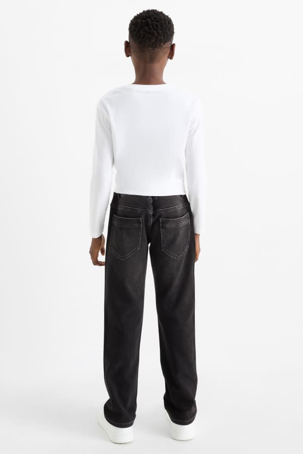 Dzieci chłopcy - Straight jeans - ciepłe dżinsy - jog denim - dżins-szary