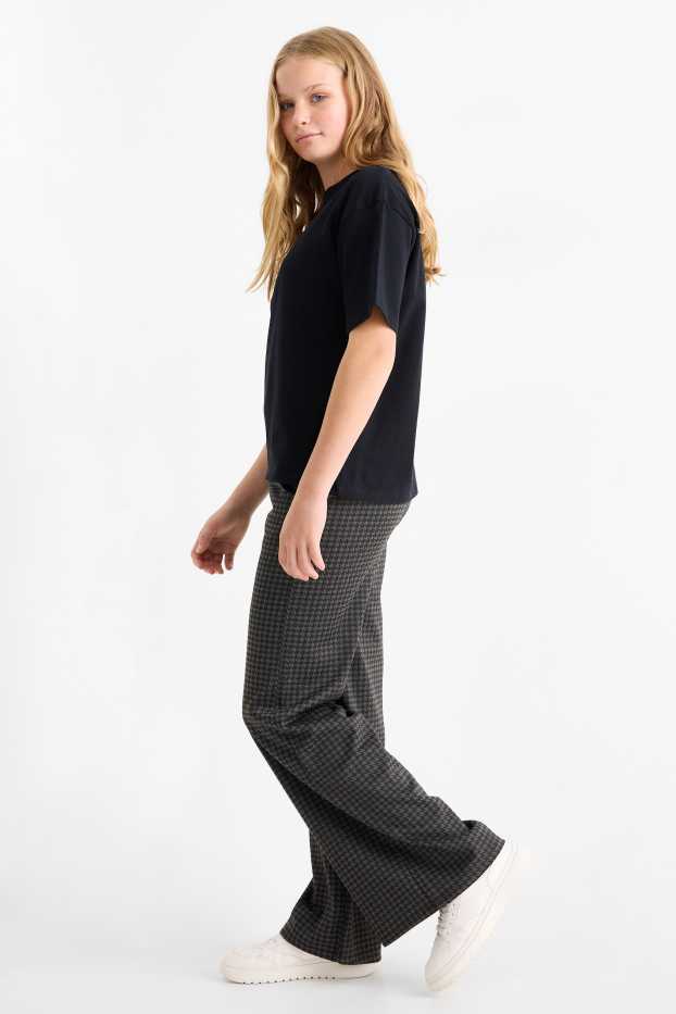 Kinder Mädchen - Jersey-Hose - kariert - schwarz / dunkelgrau