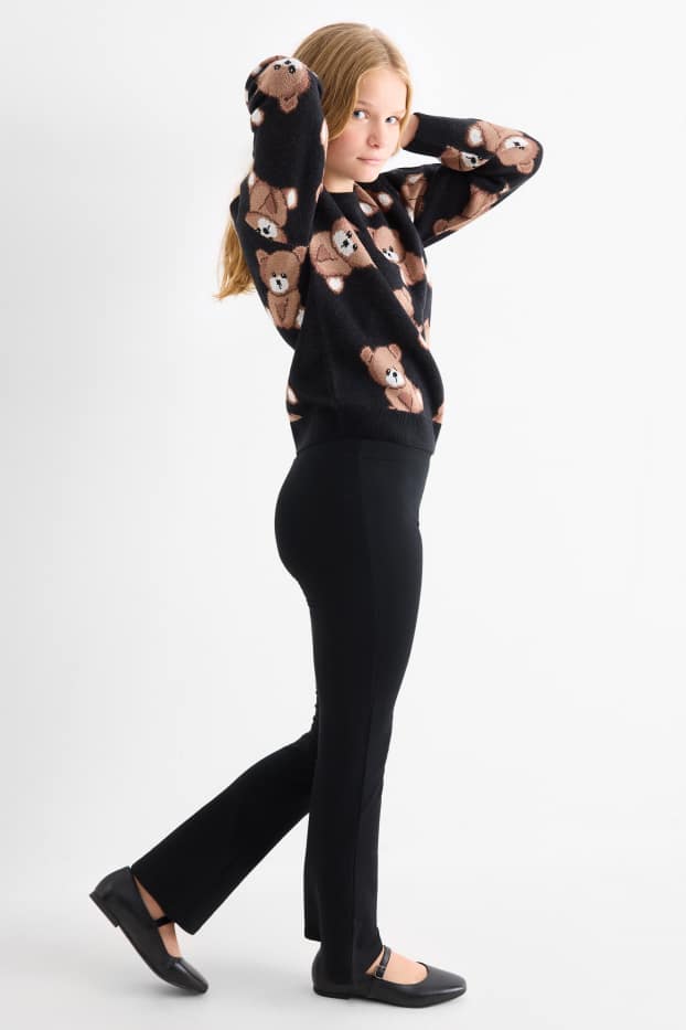 Enfants filles - Lot de 2 - leggings chauds de coupe évasée - noir / gris