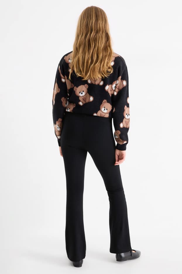 Enfants filles - Lot de 2 - leggings chauds de coupe évasée - noir / gris