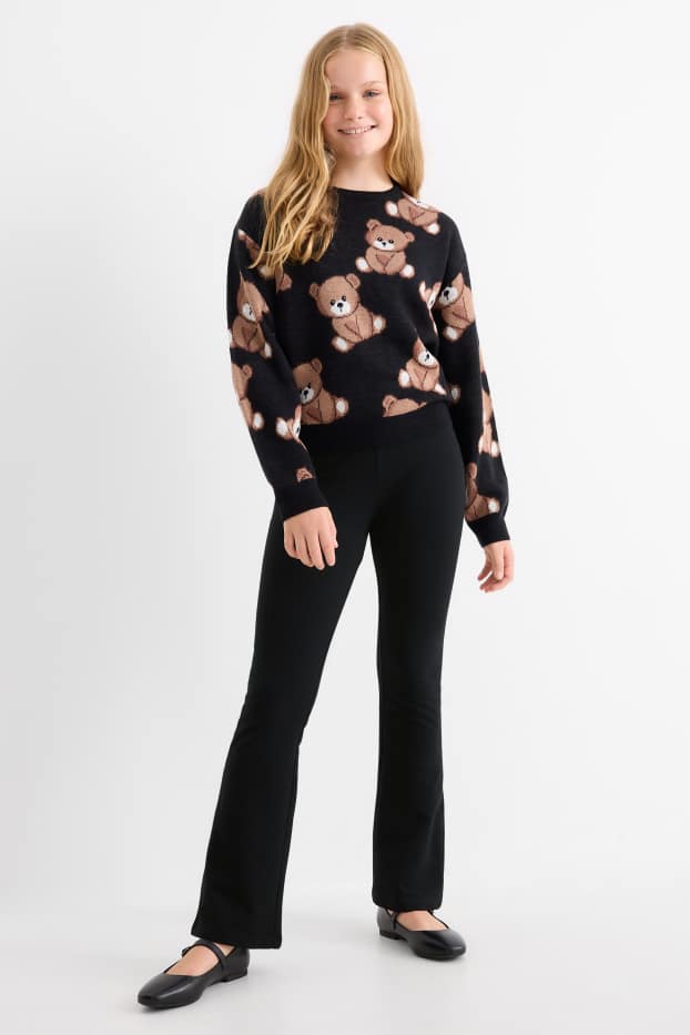 Enfants filles - Lot de 2 - leggings chauds de coupe évasée - noir / gris