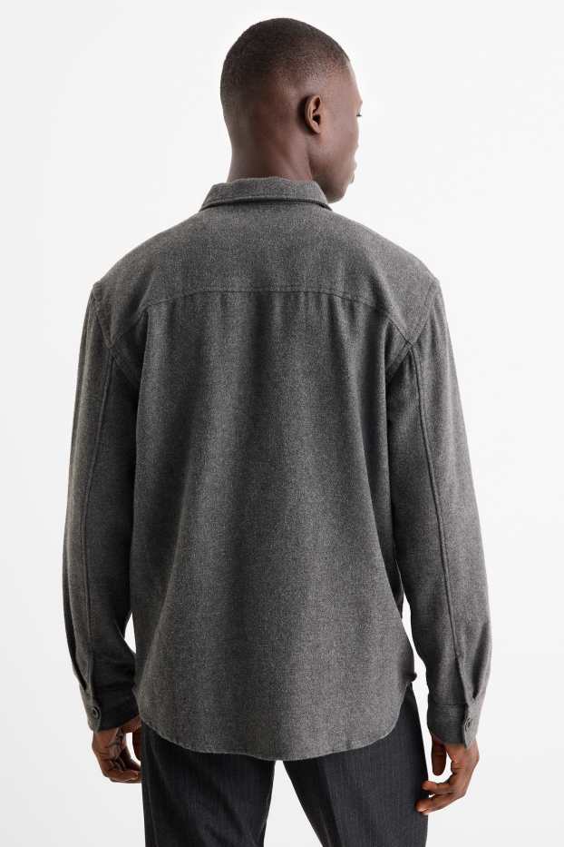 Men - Shirt - relaxed fit - kent collar - dark gray