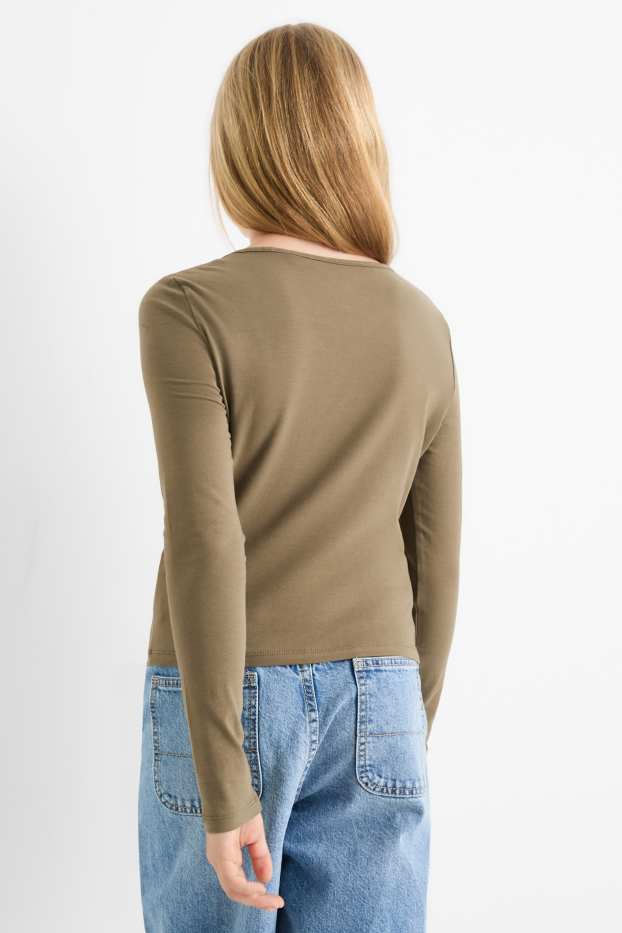 Kinderen: meisjes - Set van 2 - longsleeve - kaki