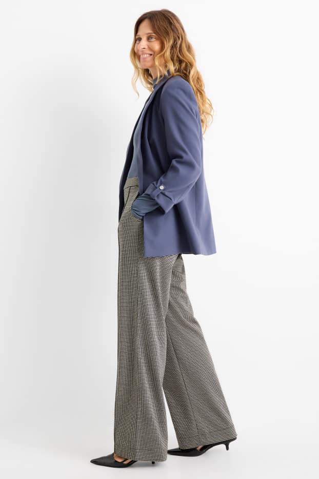Femei - Pantaloni din jerseu - talie înaltă - wide leg - în carouri - negru / nej