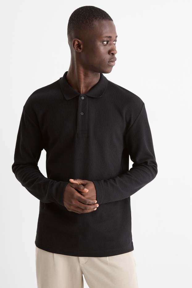 Uomo - Polo - regular fit - tessuto tramato - nero