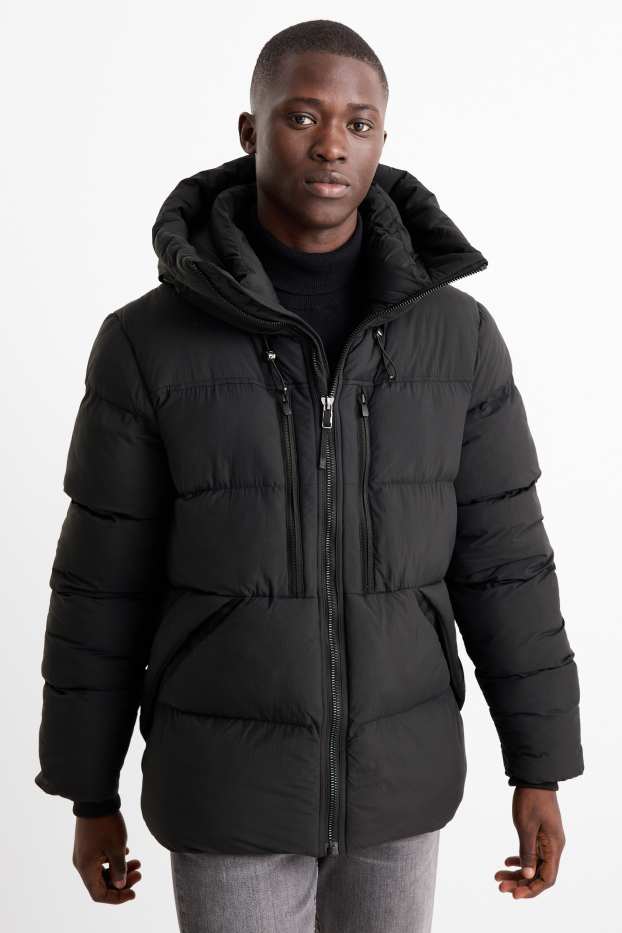 Herren - Steppjacke mit Kapuze - schwarz
