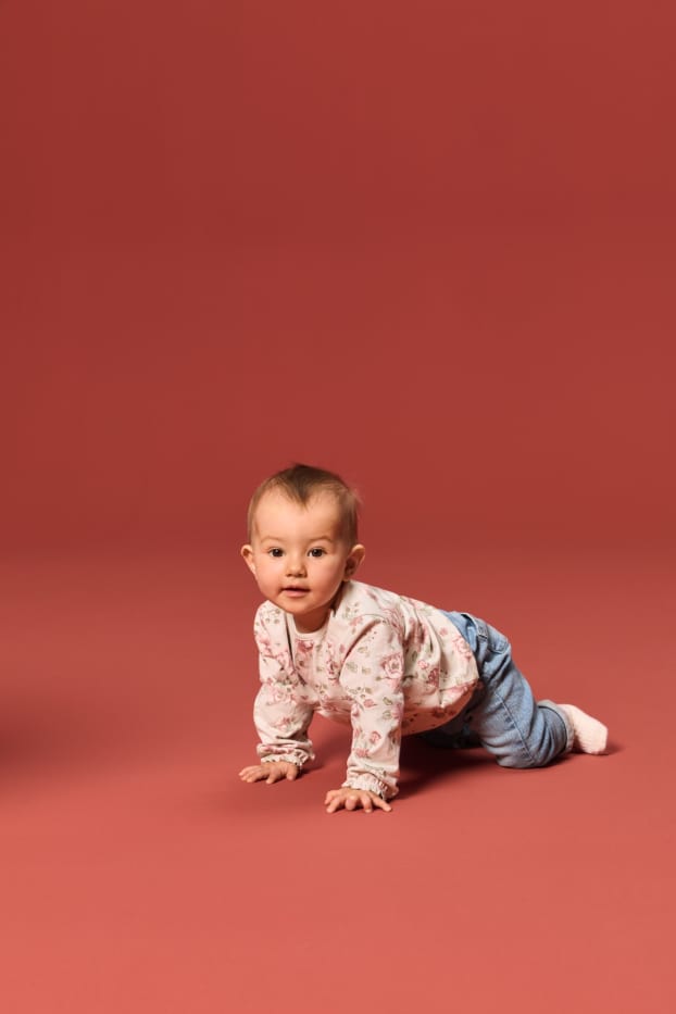 Baby Mädchen - Blümchen - Baby-Jeans - Thermojeans - helljeansblau