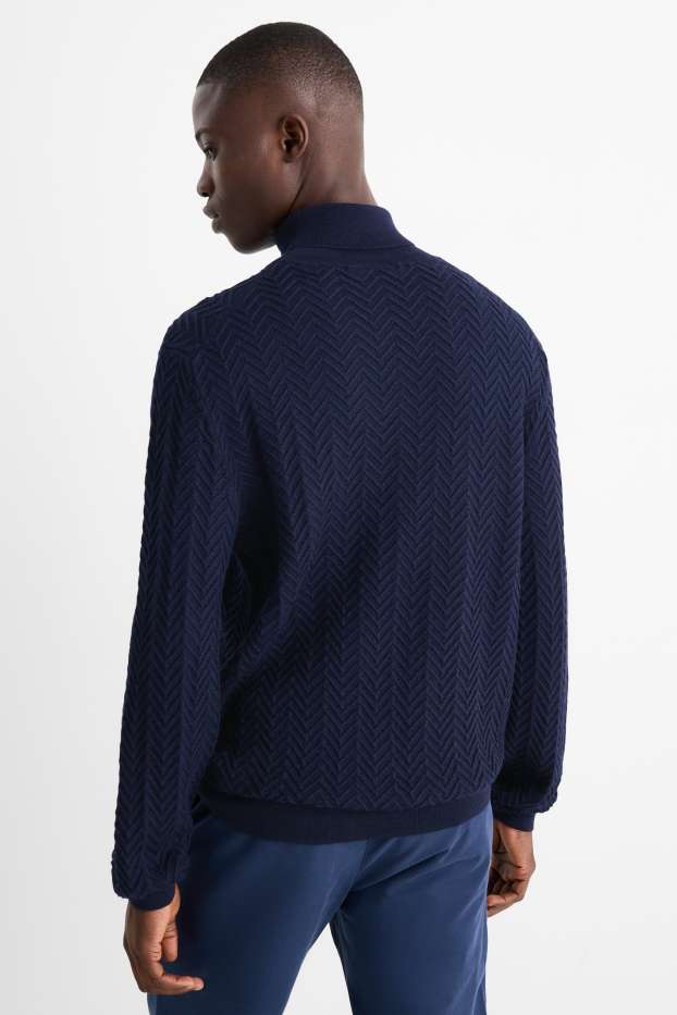 Herren - Rollkragenpullover - strukturiert - dunkelblau