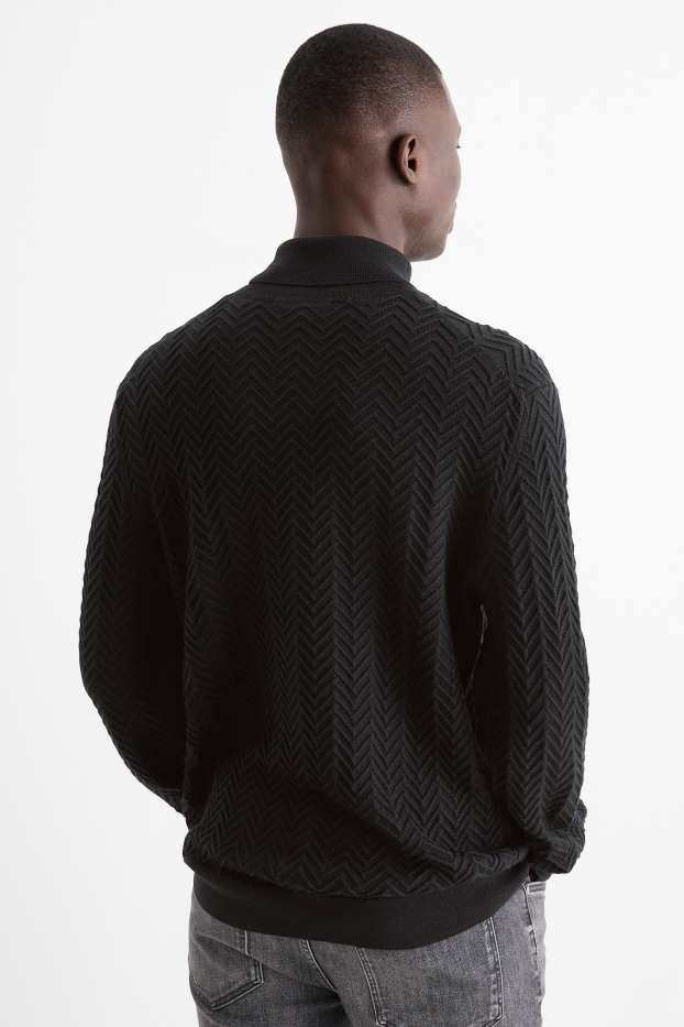 Herren - Rollkragenpullover - strukturiert - schwarz