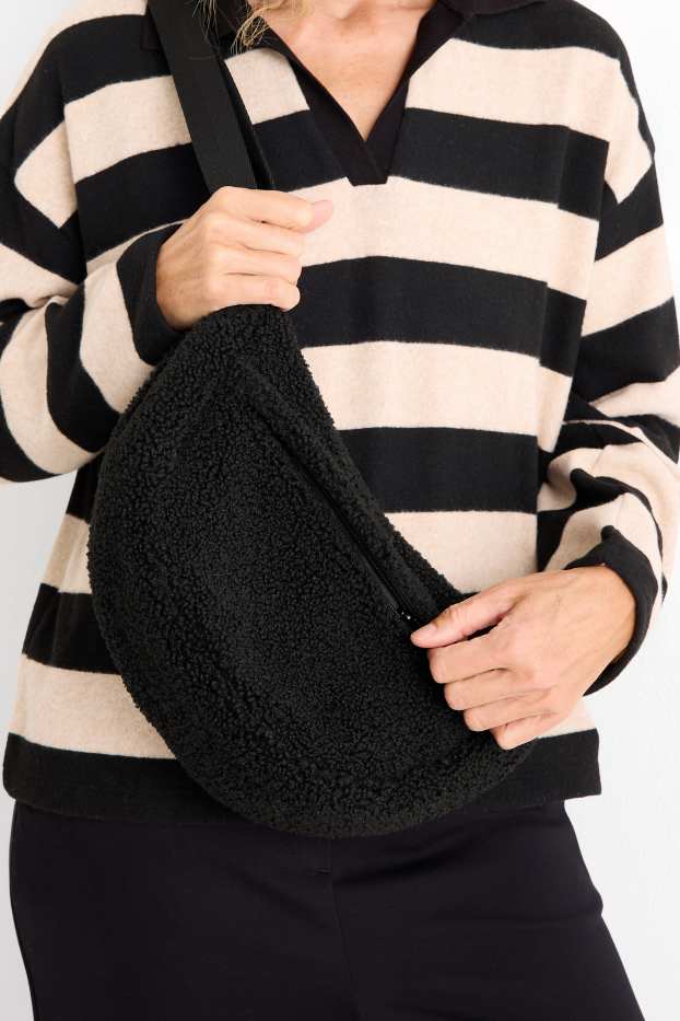 Women - Teddy fur crossbody bag - black