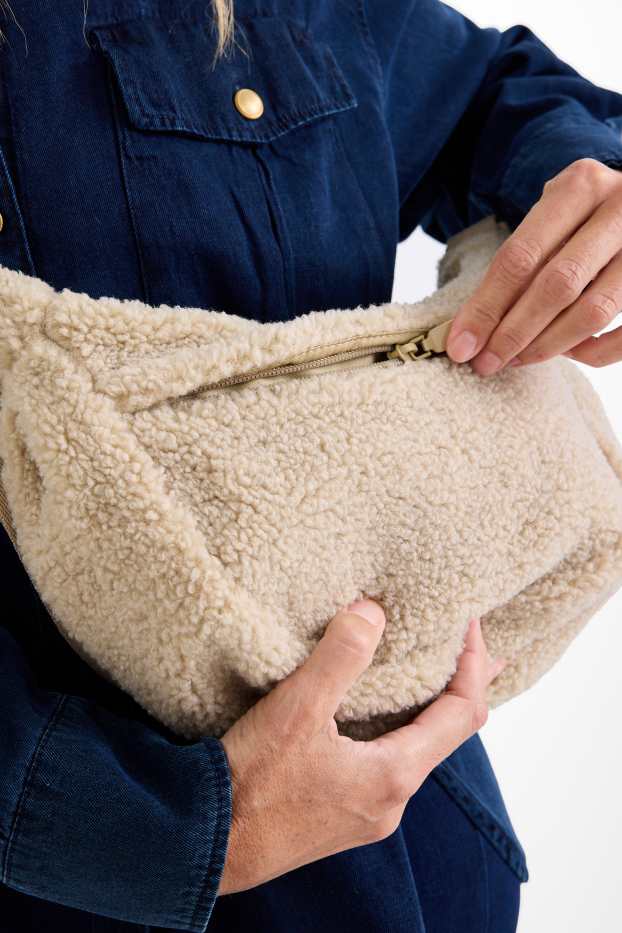 Dames - Schoudertas van teddybont - beige
