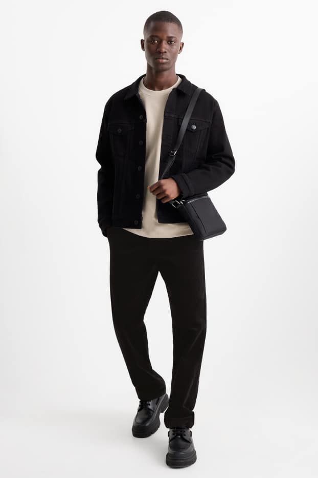 Bărbați - Chino din catifea reiată - regular fit - negru