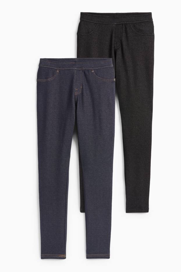 Kinderen: meisjes - Set van 2 - thermolegging - denim look - jeansdonkerblauw