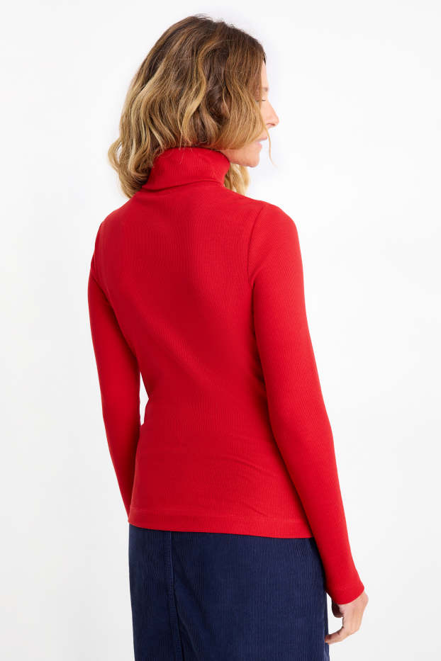 Women - Turtleneck top - ribbed - red