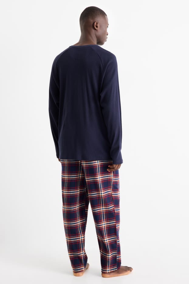 Hommes - Pyjama avec pantalon en flanelle - bleu foncé