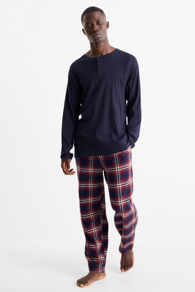 Hommes - Pyjama avec pantalon en flanelle - bleu foncé