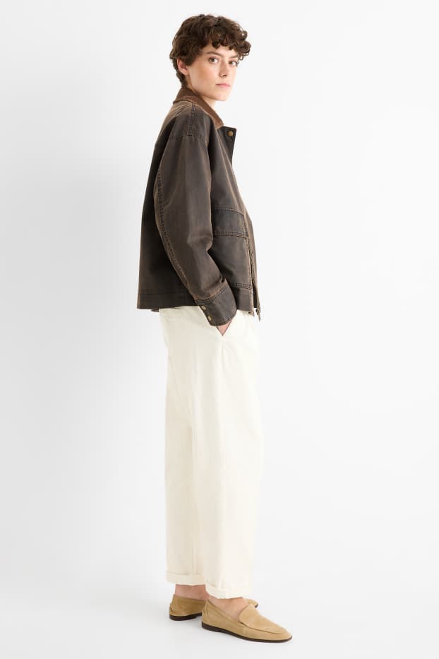Dames - Corduroy broeek - high waist - tapered fit - LYCRA® - crème wit