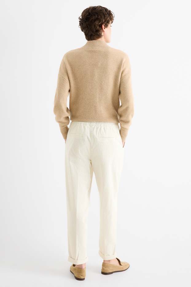 Dames - Corduroy broeek - high waist - tapered fit - LYCRA® - crème wit