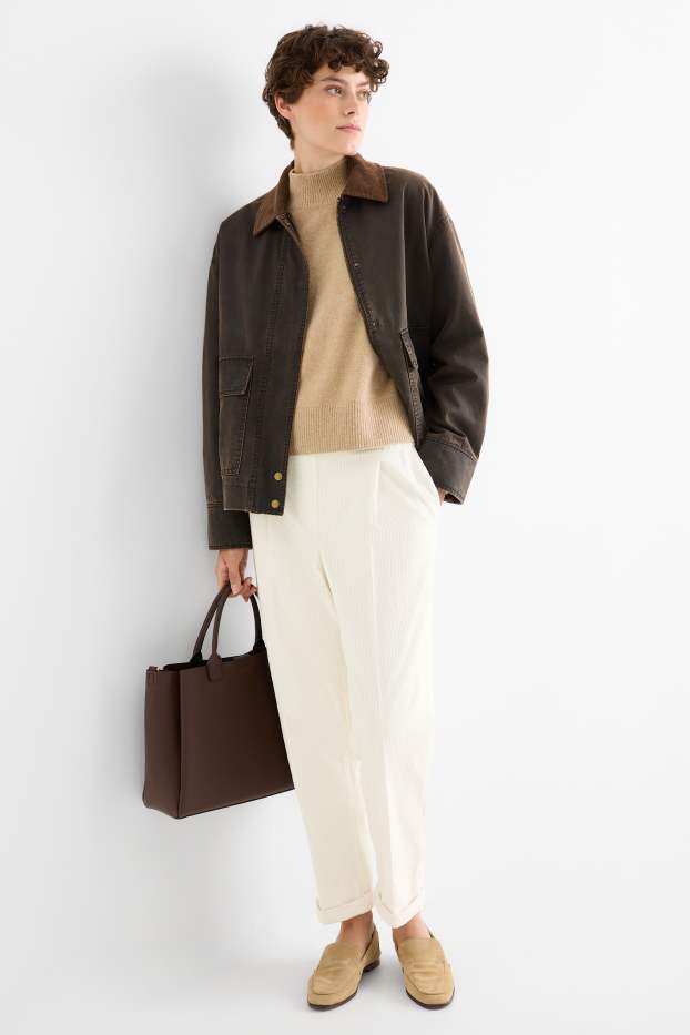 Dames - Corduroy broeek - high waist - tapered fit - LYCRA® - crème wit