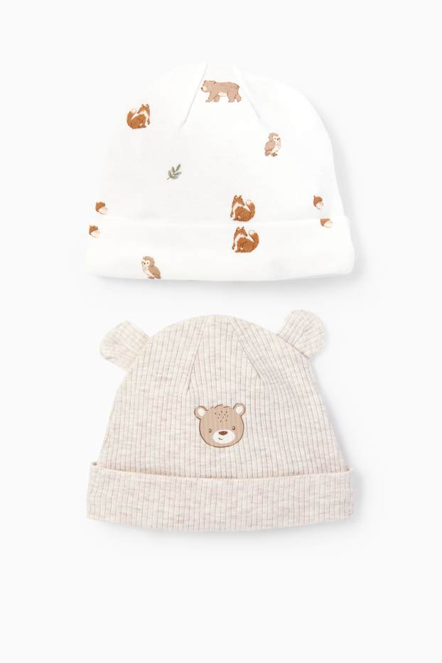 Unisex - Set van 2 - bosdieren - babybeanie - crème wit