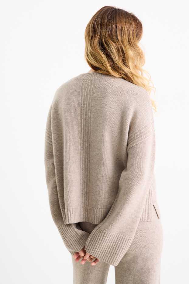 Dames - Trui, deels met kasjmier - wolmix - licht beige