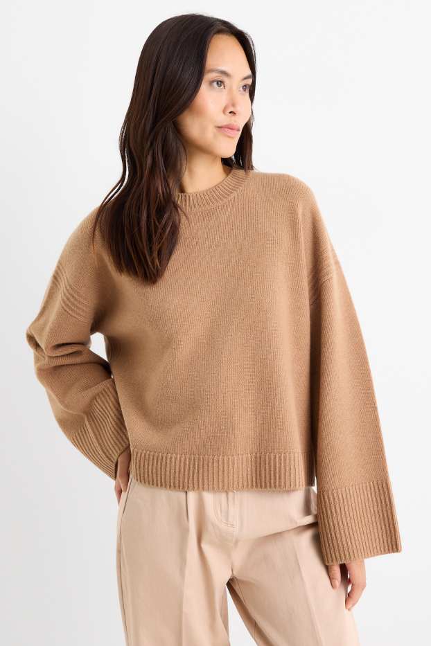 Mujer - Jersey con cachemir - mezcla de lana - marrón claro